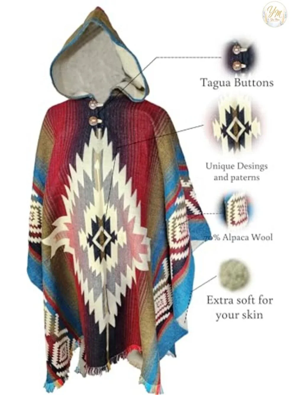 Handmade Alpaca Wool Poncho with Hood, Ecuadorian Gaban, Warm Winter Wrap